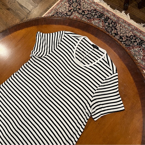 Quince Bamboo Jersey Maternity & Nursing T-Shirt Dress Black/White Stripe Large - Picture 9 of 16